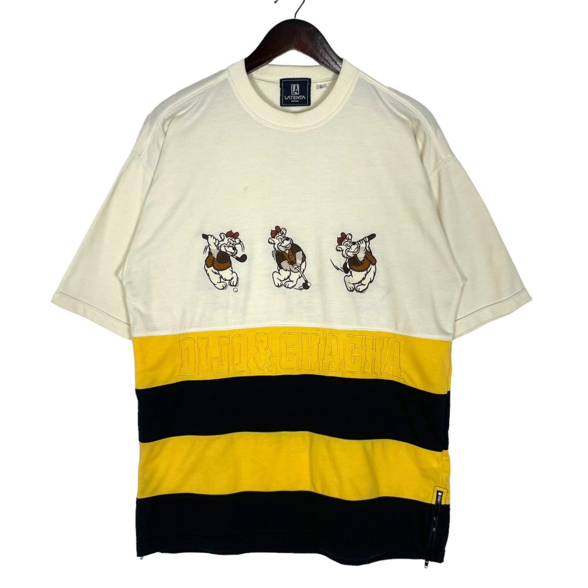 image of Vintage Latanta Homme Cartoon Embroidered in Yellow, Men's (Size Medium)