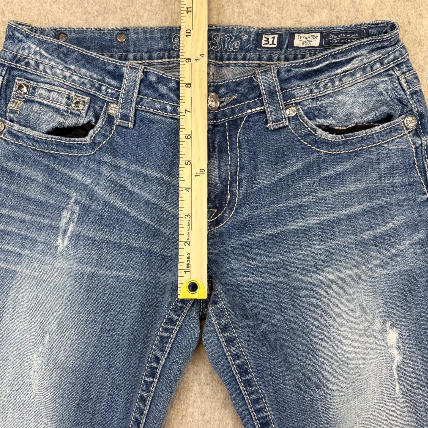 Miss Me Miss Me Bootcut Jeans Womens 31 Distressed Pockets Rhinestone Denim Blue 31 Inseam Jeans Women Bling VINTAGE Size 24" / US 00 / IT 34 - 7 Thumbnail