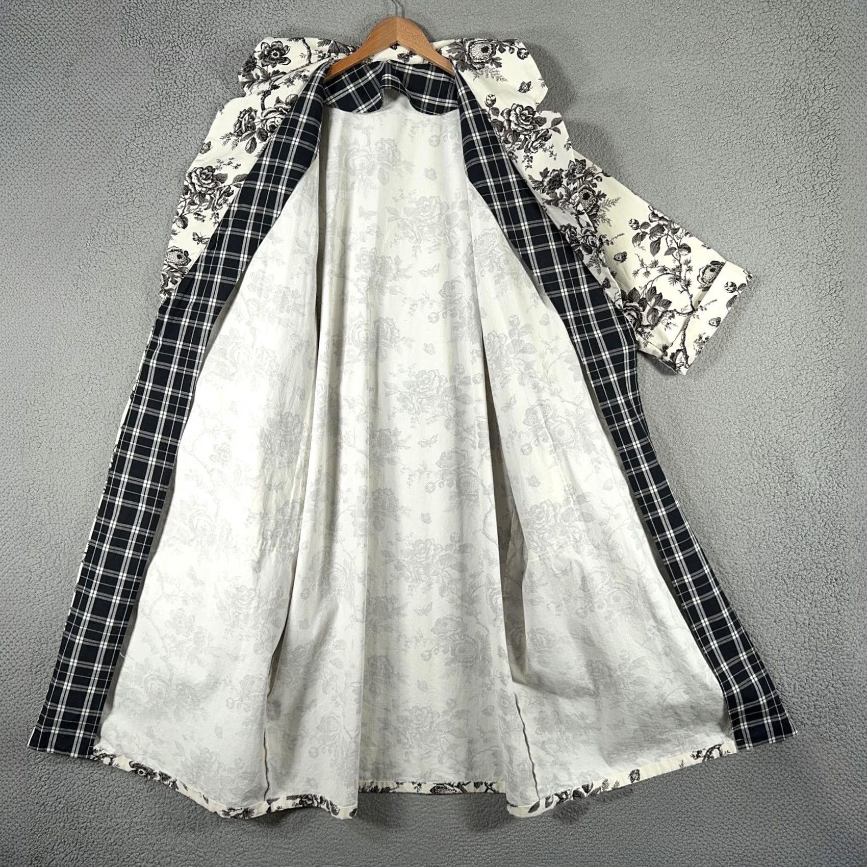 Vintage VINTAGE Handmade Robe One Size Black White Floral Toile de Jouy Kimono Belted Size ONE SIZE - 7 Thumbnail