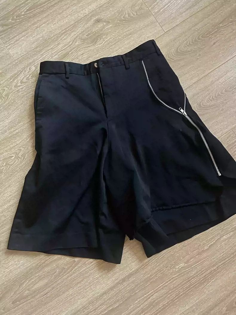 comme des garcon side zipper patchwork shorts