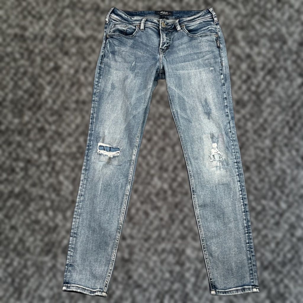 Silver Jeans Co. Silver Jeans Women’s 28 Blue Sam Mid Rise Boyfriend Jeans Light Wash Stretch Denim Size 28" / US 6 / IT 42 - 1 Thumbnail