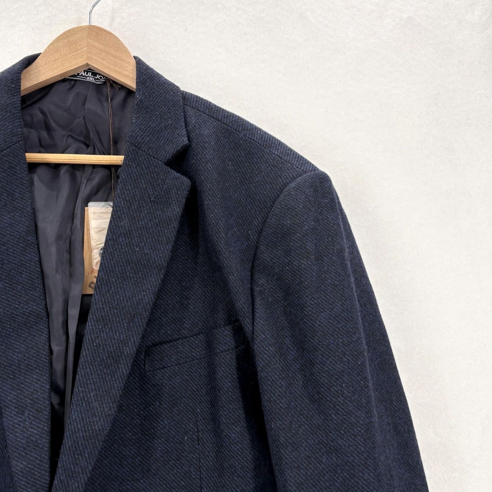 Vintage PJ Paul Jones Sport Coat Jacket Mens 2XL Blue Herringbone Tweed Wool Notch Lapel Two-Button NWT Blazer Coat Jacket Size 48R - 2 Thumbnail