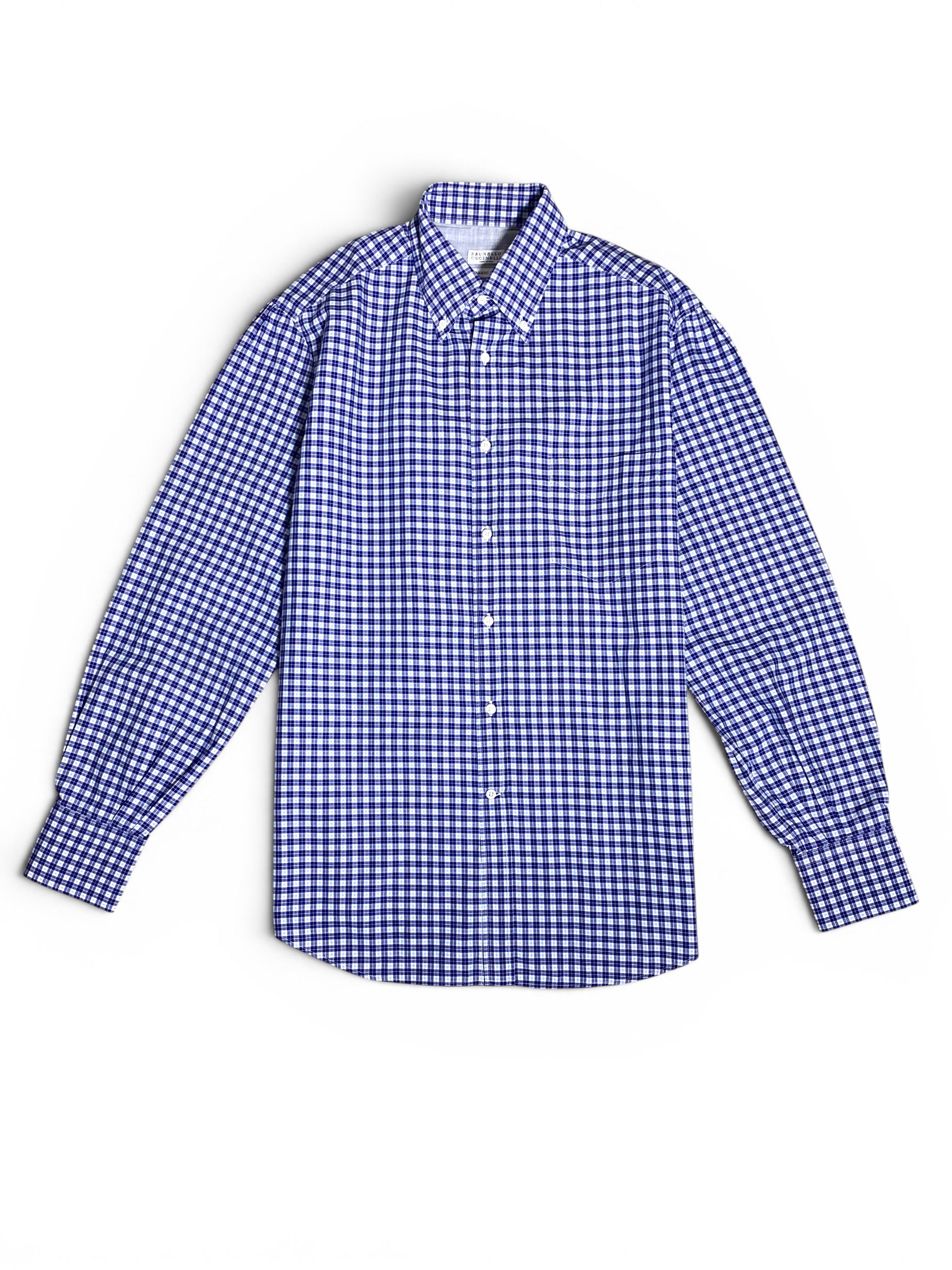 Brunello Cucinelli Brunello Cucinelli Blue White Check Cotton Dress Basic Shirt Size US L / EU 52-54 / 3 - 1 Thumbnail