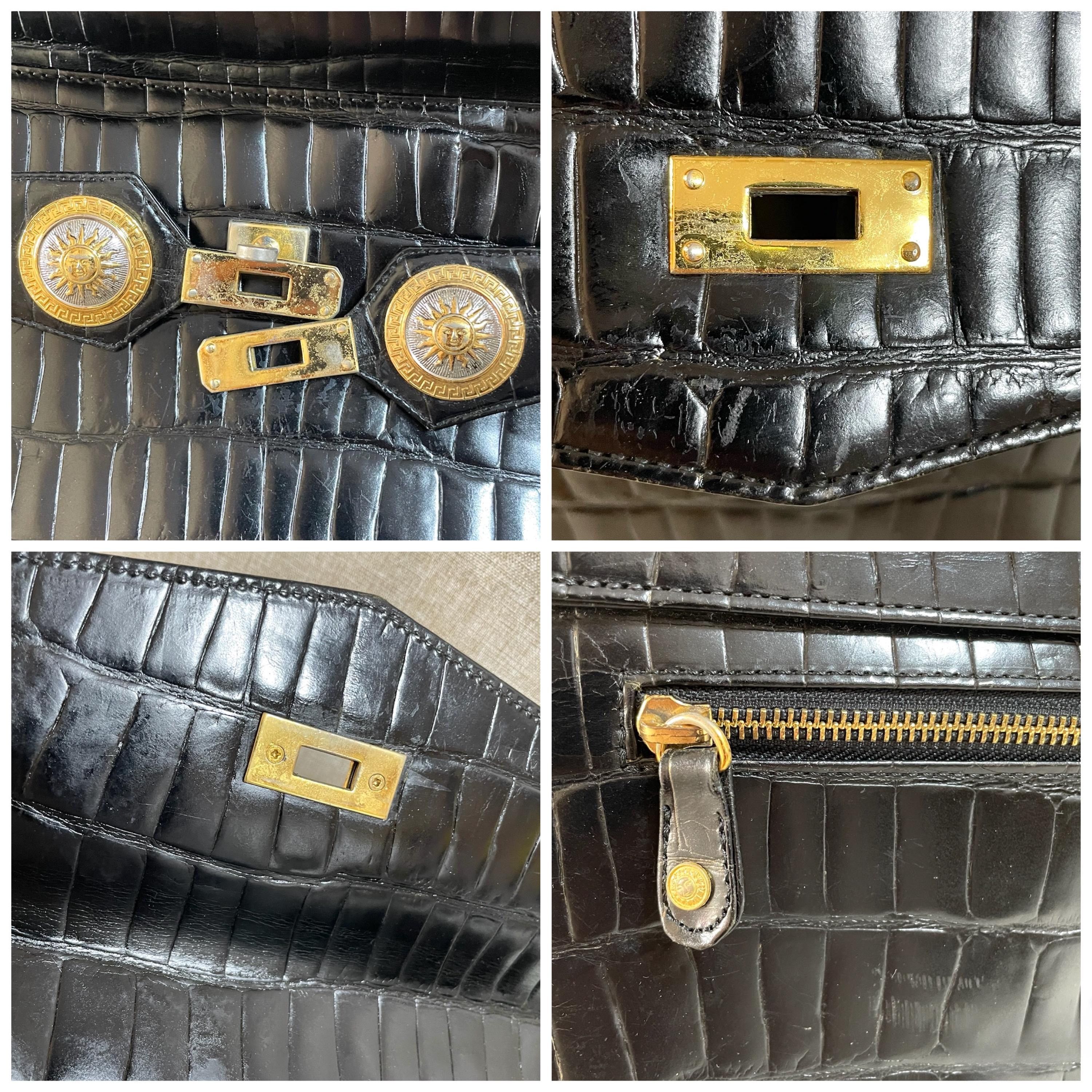Versace Vintage Gianni Versace black croc embossed leather handbag Size ONE SIZE - 5 Thumbnail