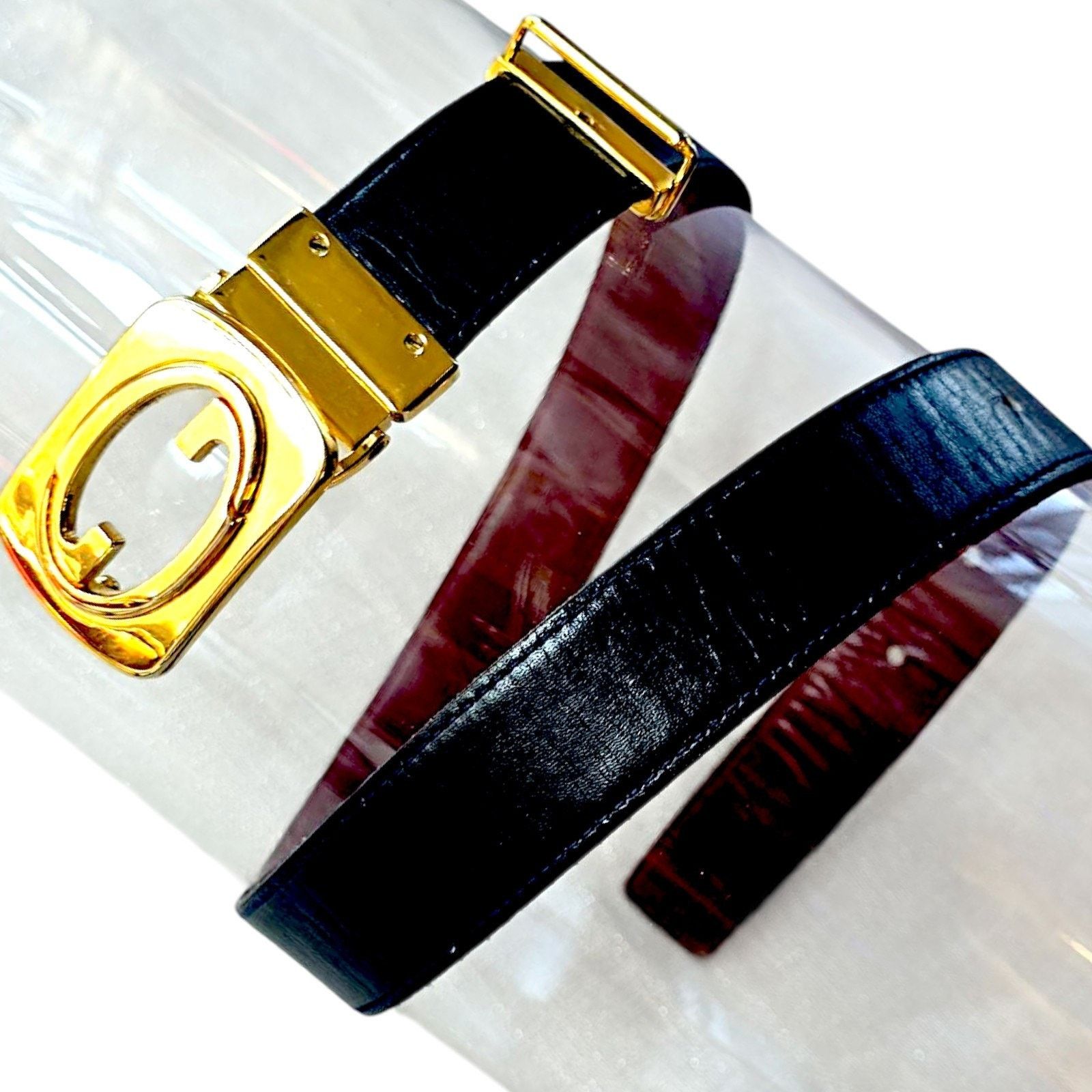 Gucci Gucci Vintage Reversible Leather Belt With Gold Tone Buckle Size 26 - 6 Thumbnail