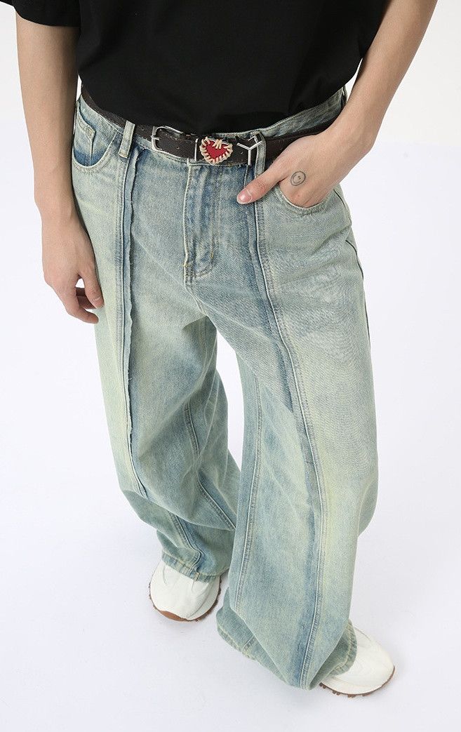 Designer × Japanese Brand Vintage light blue patchwork straight wide-leg jeans Size US 32 / EU 48 - 4 Thumbnail