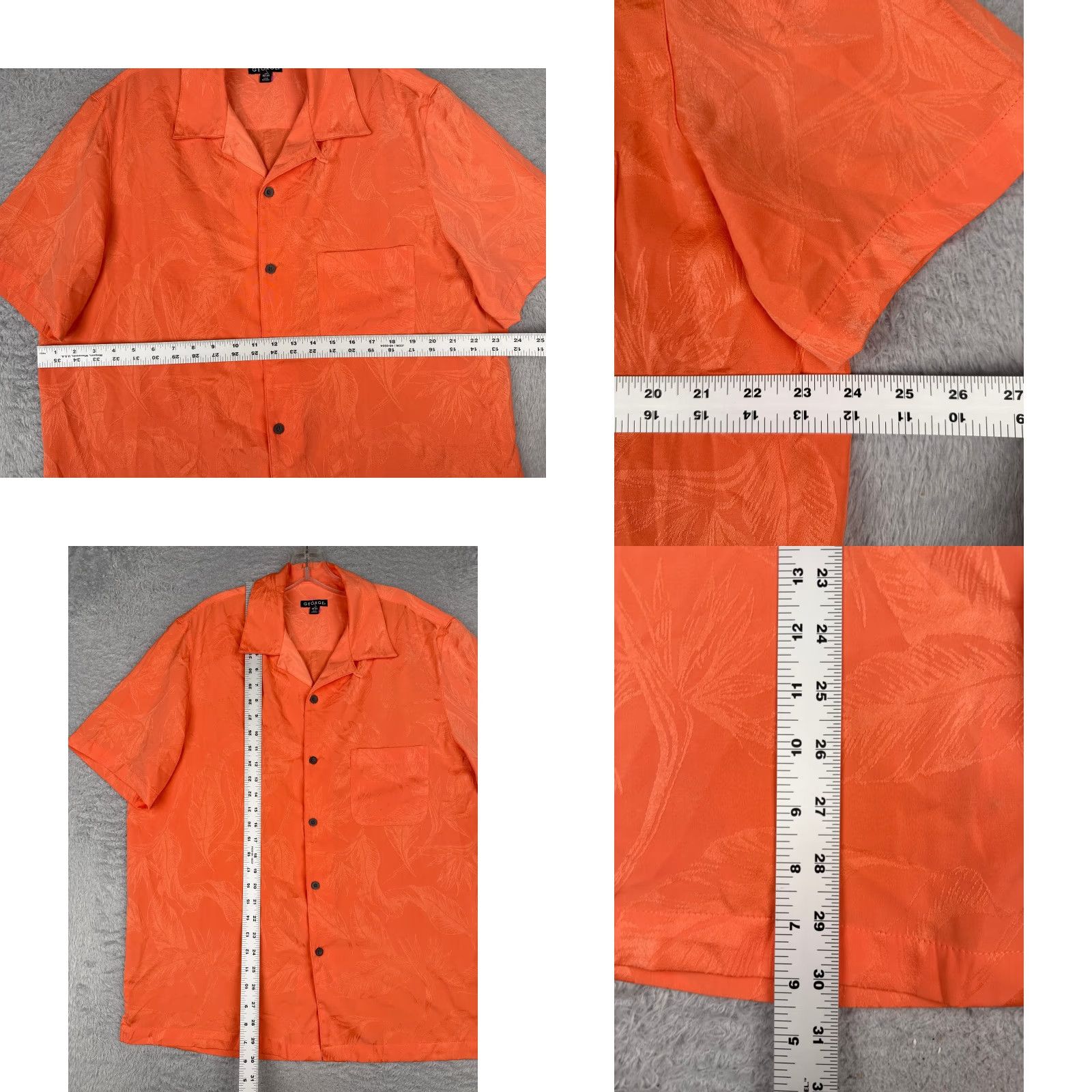 George George Shirt Men Large Orange Floral Embroidered Button Up Hawaiian Polyester Size US L / EU 52-54 / 3 - 8 Thumbnail