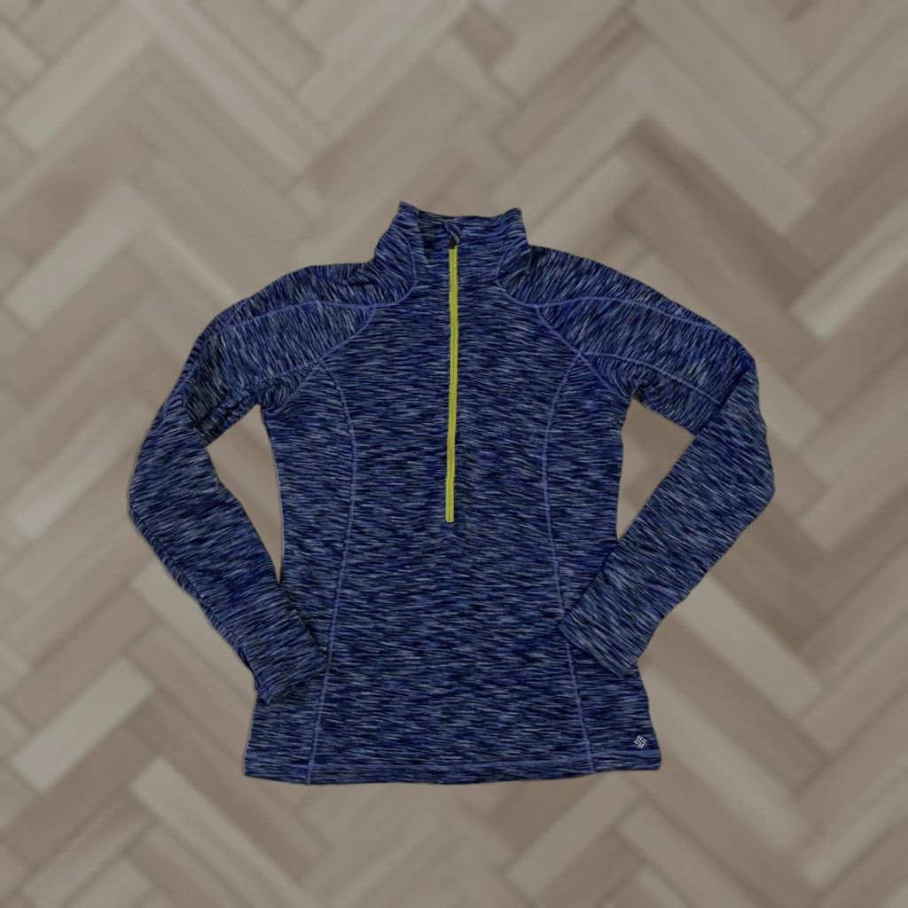 Vintage Columbia Fleece Pullover Half Zip Jacket Women's Small Navy Blue Aztec Pattern Short Mid-Length Regular Size Size S / US 4 / IT 40 - 1 Thumbnail