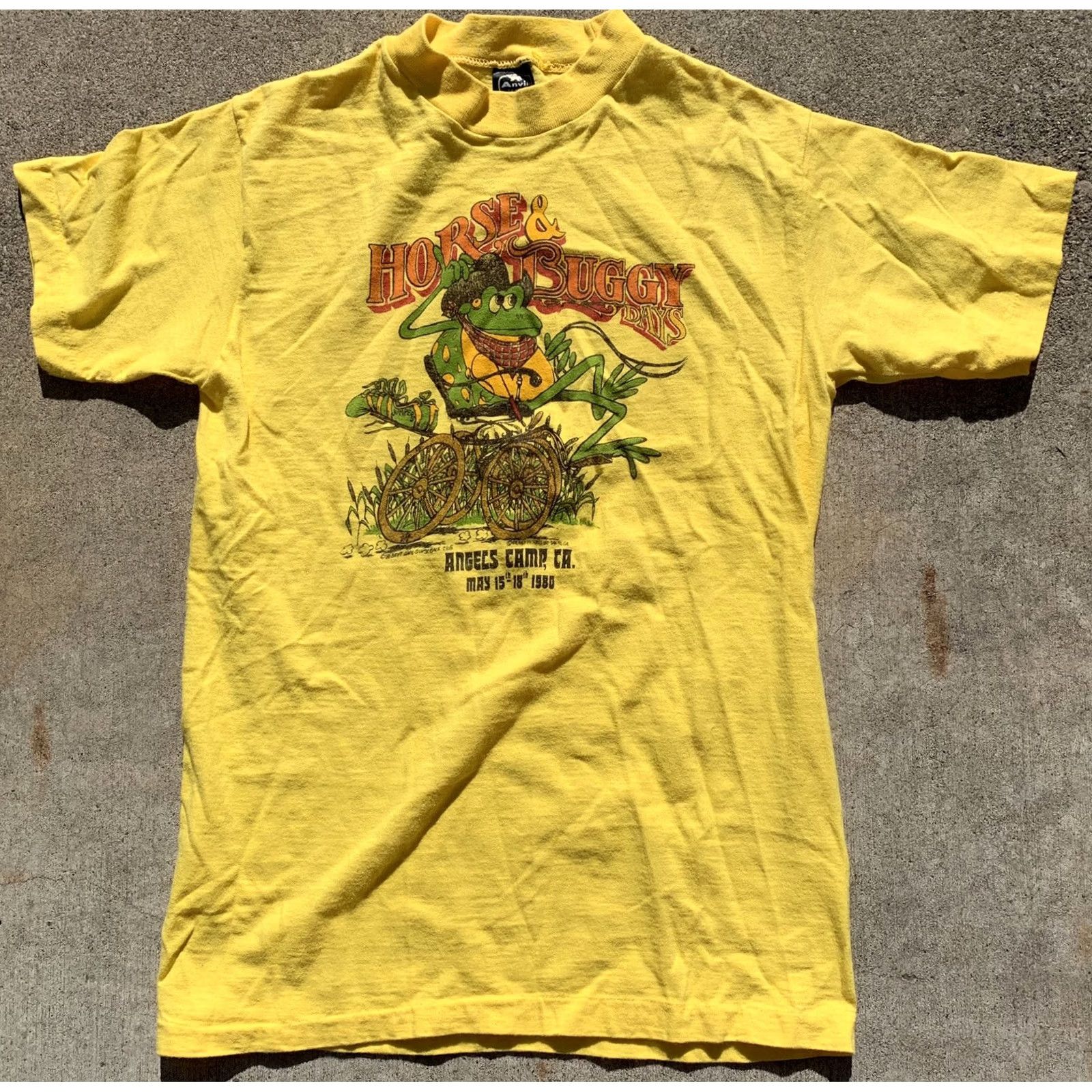 Anvil VINTAGE Angels Camp CA May 15-18 1980 T-Shirt S Anvil Unisex Short Sleeve Made In USA Yellow Graphic Tee 80s Horse & Buggy Days Size US S / EU 44-46 / 1 - 6 Thumbnail