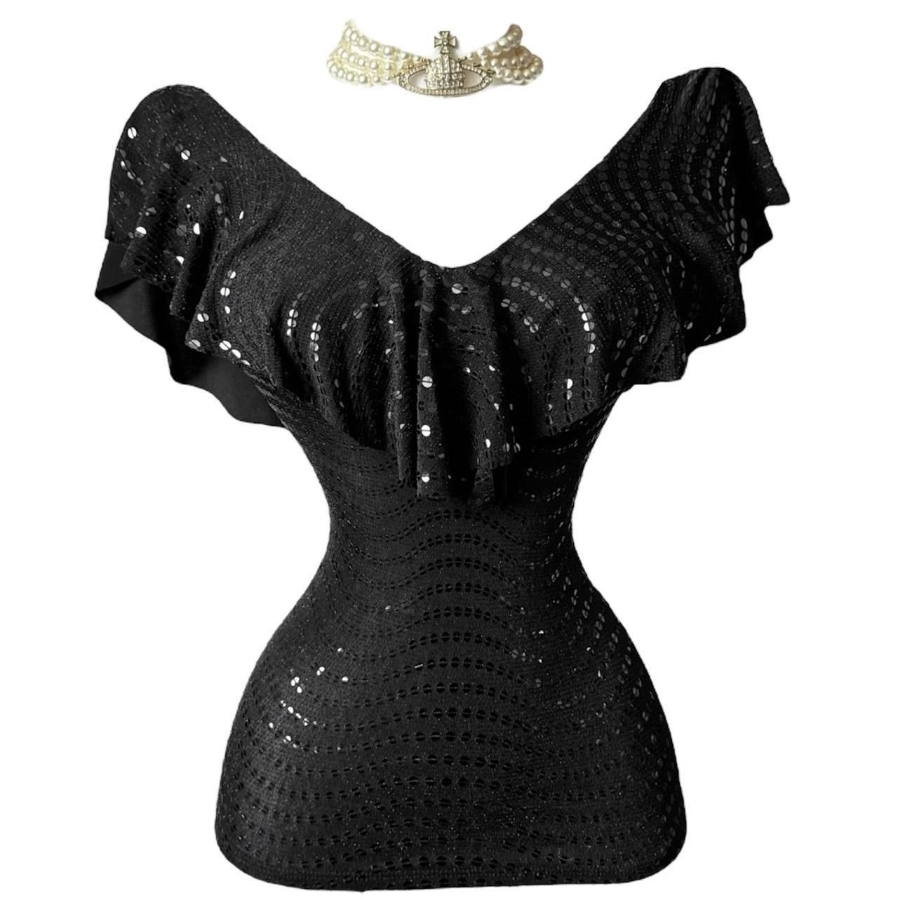 Vintage Unique gothic avant-garde blouse embroidered sequins drapery Size S / US 4 / IT 40 - 1 Thumbnail