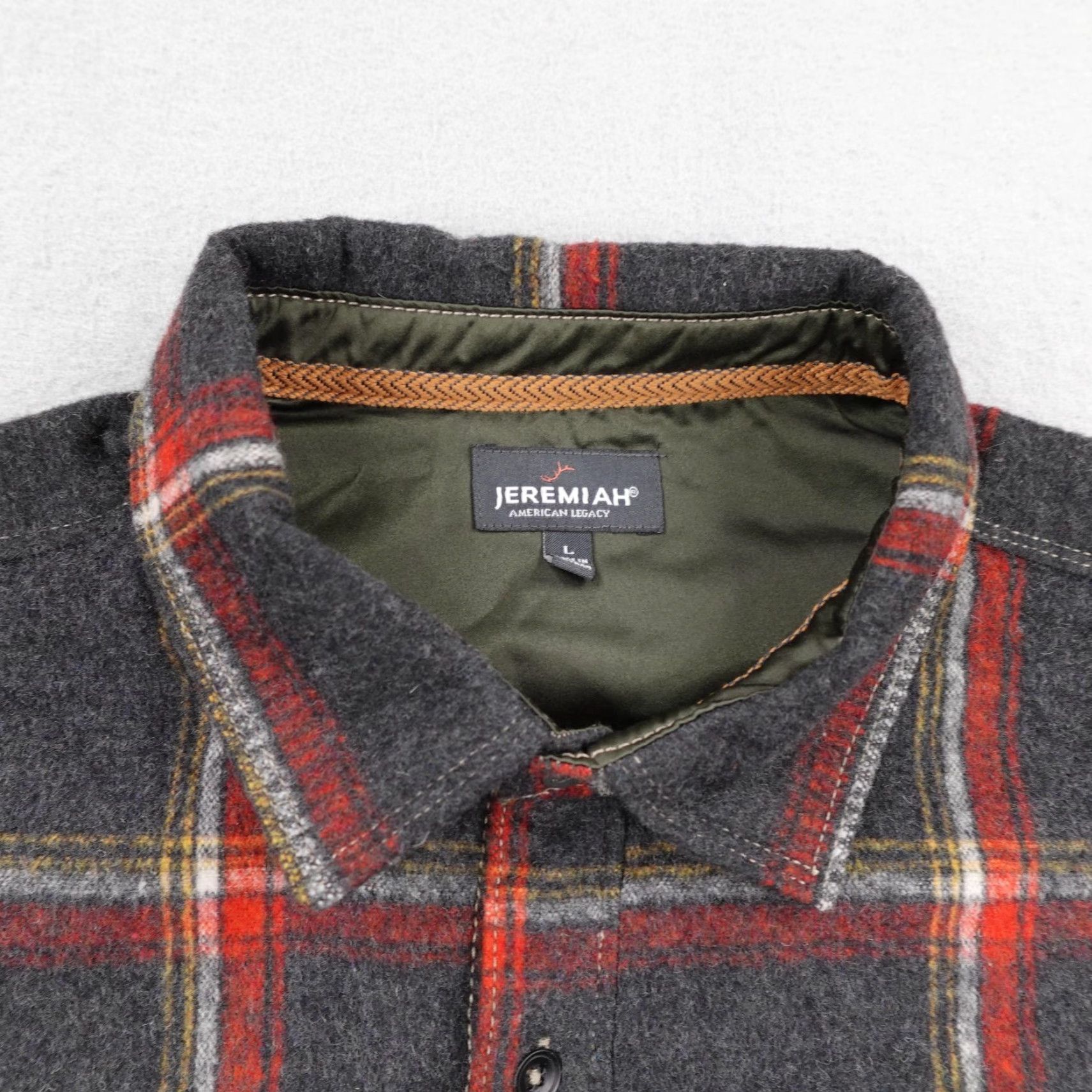 Vintage Jeremiah Shirt Mens Large Gray Red Plaid Wool Blend Flannel Shacket Frontier Size US L / EU 52-54 / 3 - 2 Thumbnail