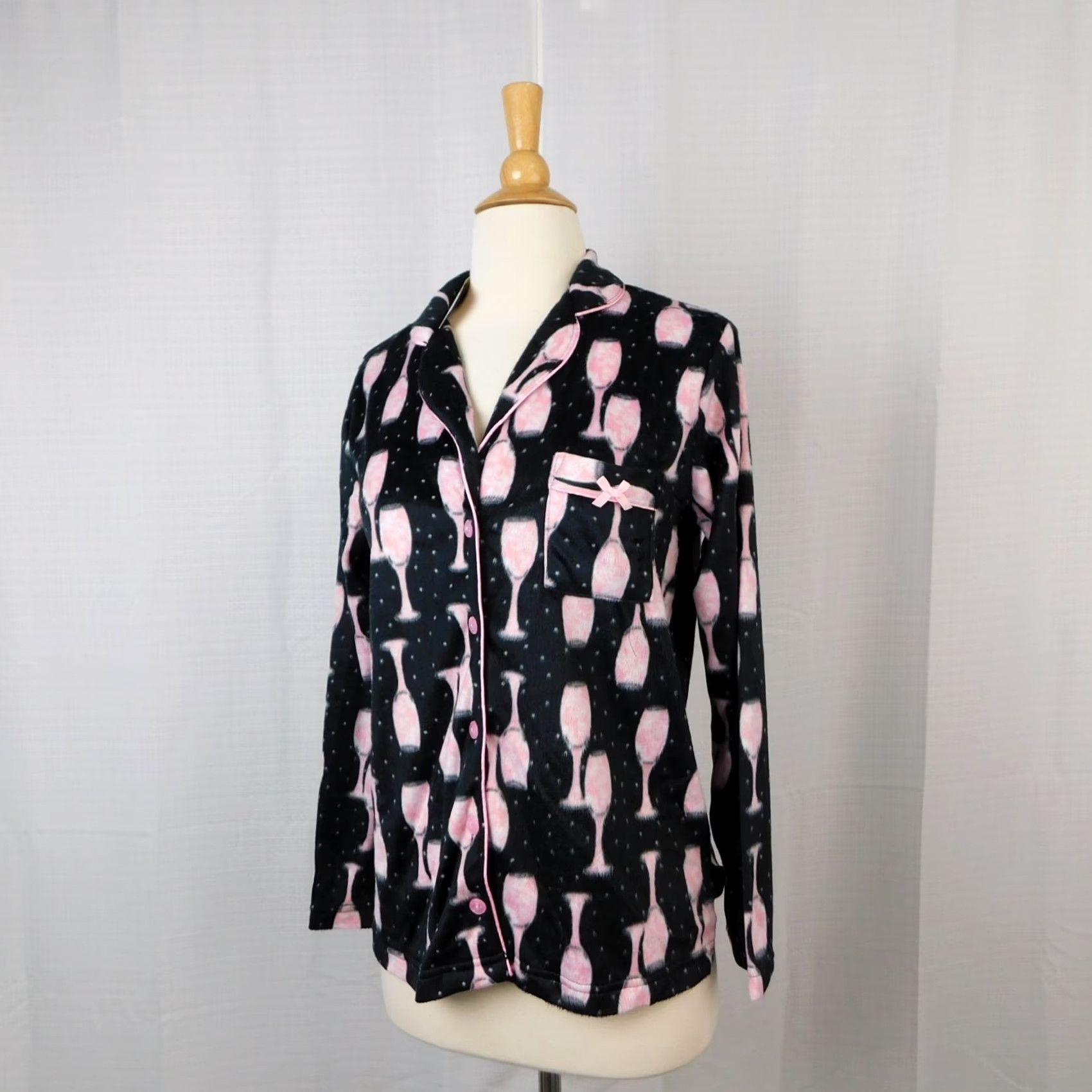 Charter Club Charter Club Pajama Top Shirt XS Pink Black Fleece Notch-Collar Geometric Long Sleeve Womens Sleepwear 100% Polyester Regular Size Xs Size XS / US 0-2 / IT 36-38 - 3 Thumbnail