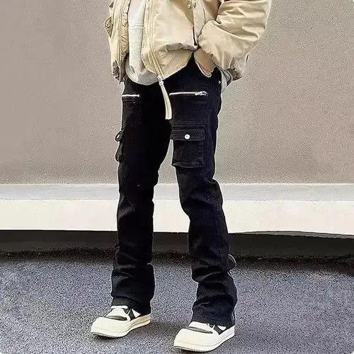 Jean Zipper Black Flared Jeans Cargo Pants Size US 32 / EU 48 - 8 Thumbnail