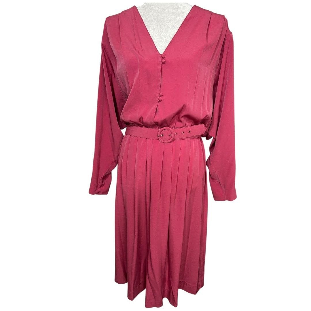 Other Vintage 80s Willi Of California Pink V-Neck Long Sleeve Dres Size XXL / US 16-18 / IT 52-54 - 1 Thumbnail