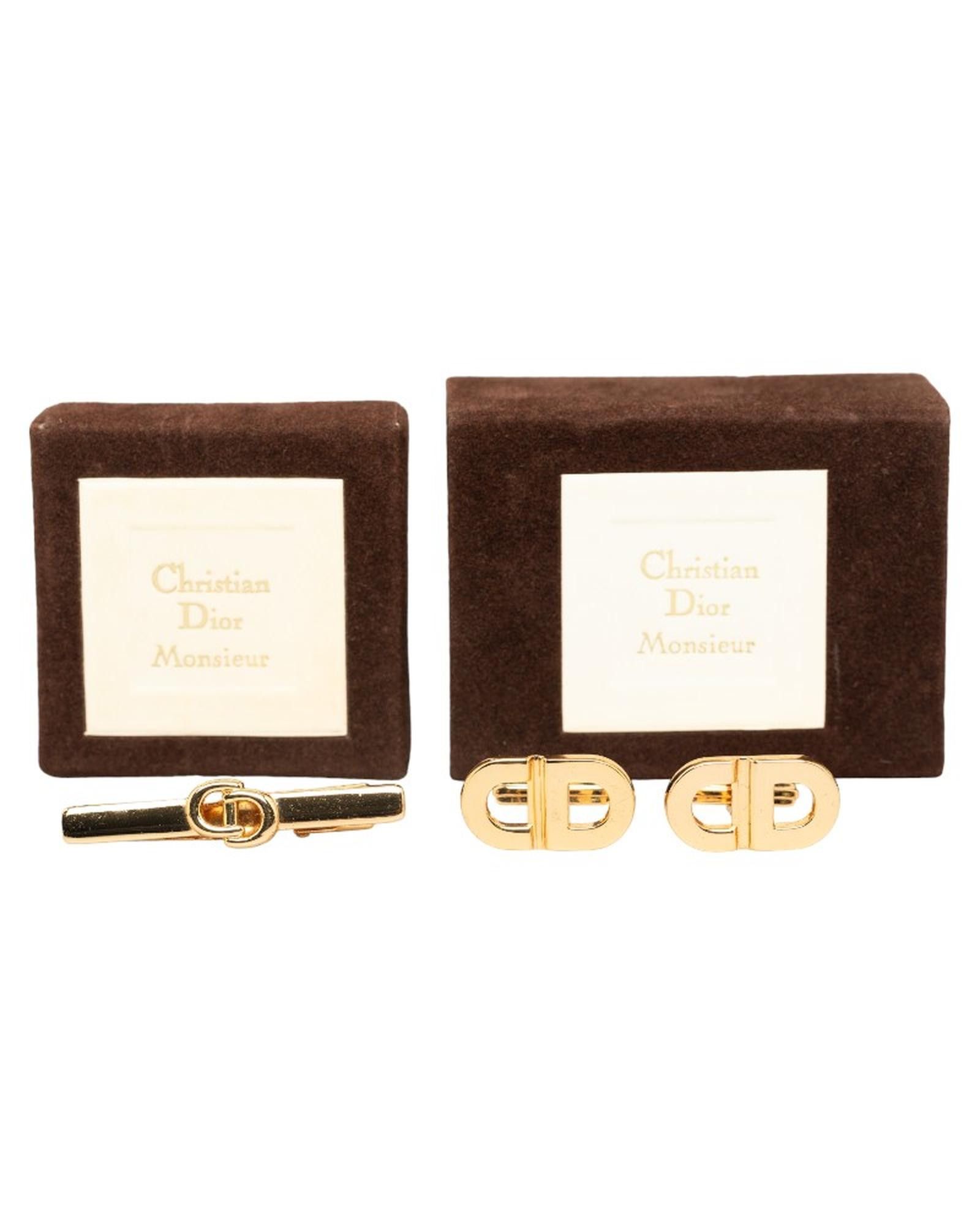 Dior Gold Cd Logo Tie Pin & Cufflink Set, Men's Product Image