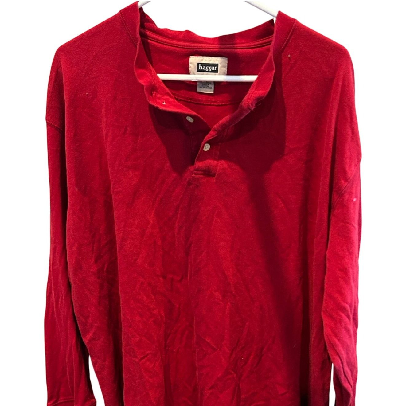 Haggar Vintage Haggar Red Henley Long Sleeve Shirt XL Size US XL / EU 56 / 4 - 1 Thumbnail