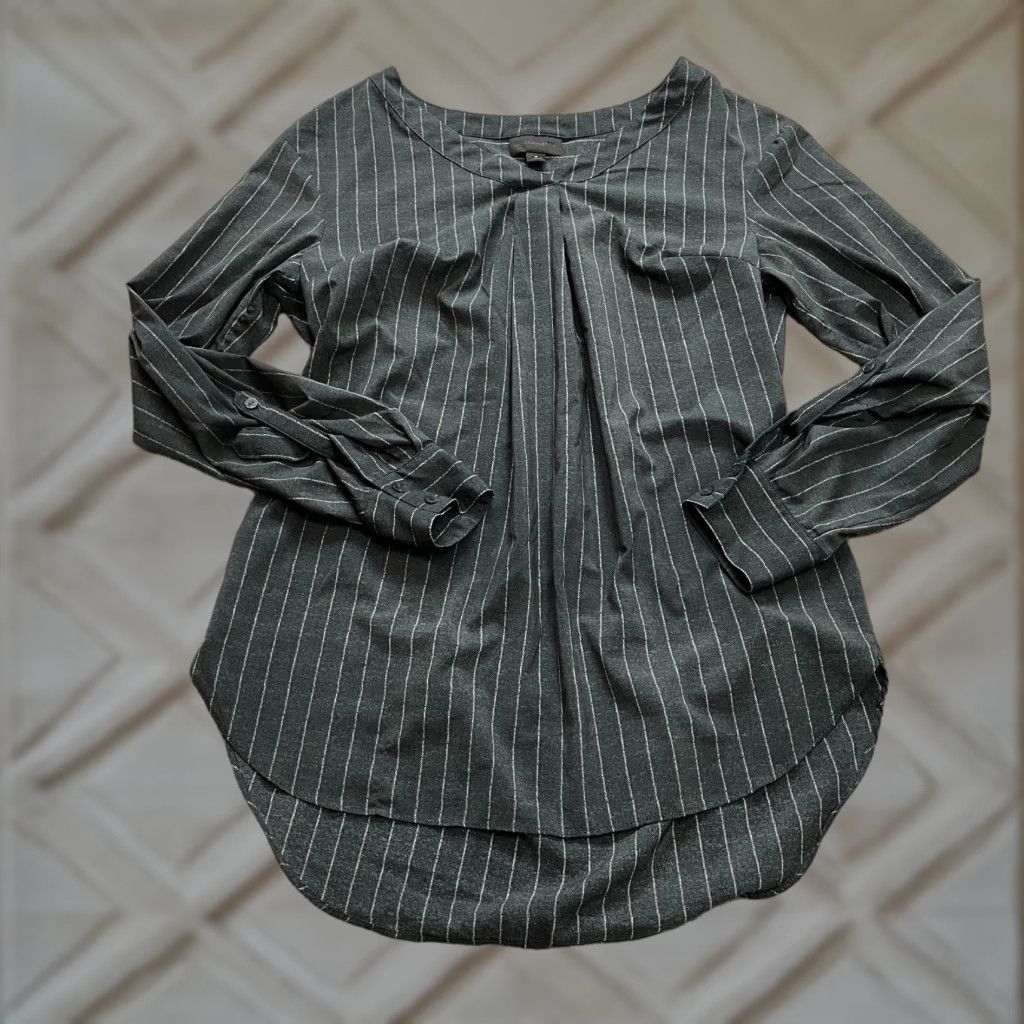 Worthington Worthington Blouse Shirt Womens S Dark Gray Striped Long Sleeve Polyester V-Neck Pullover Size S / US 4 / IT 40 - 1 Thumbnail