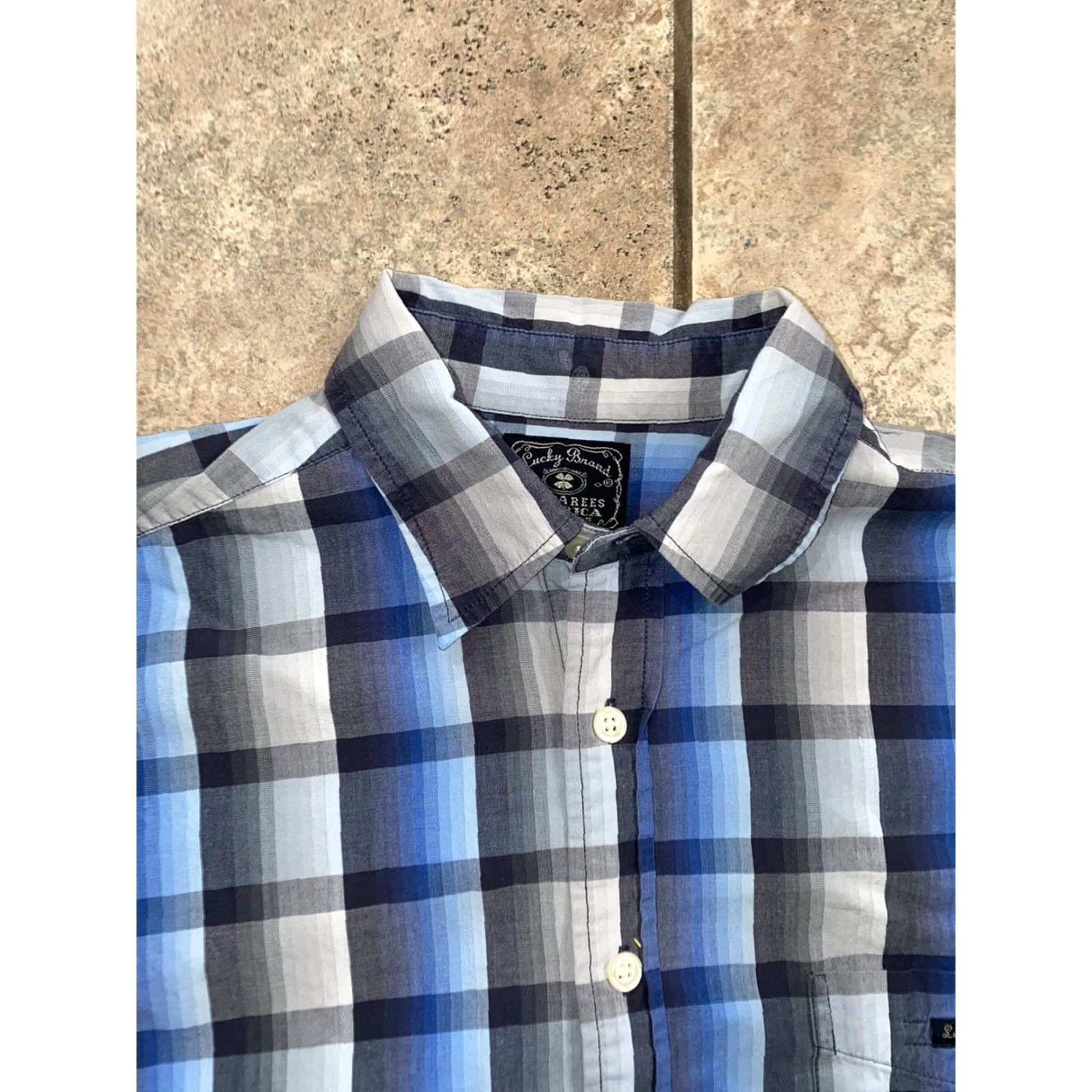 Lucky Brand Lucky Brand Dungarees America Too Tough To Die Plaid Button-Down Shirt Mens M Blue Shirt Size US M / EU 48-50 / 2 - 3 Thumbnail