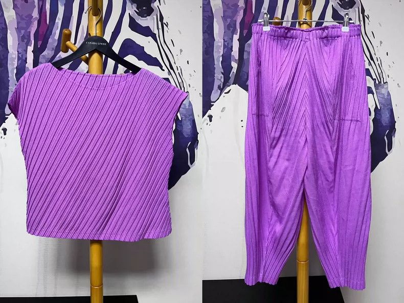 Issey Miyake Issey Miyake size:2 Purple pleated short-sleeved shirt Size XS / US 0-2 / IT 36-38 - 1 Thumbnail
