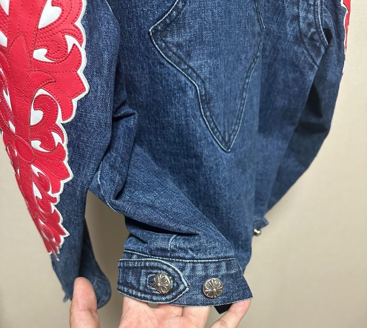 Chrome Hearts Leather fleur floral cross sleeve denim jacket Size US L / EU 52-54 / 3 - 3 Thumbnail