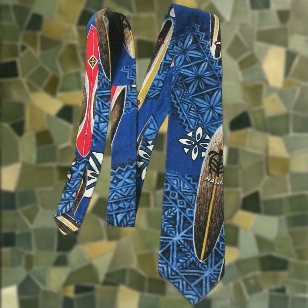Vintage Vintage Made In Hawaii Cotton Blue Red Brown White Surf Floral Neck Tie Size ONE SIZE - 1 Thumbnail