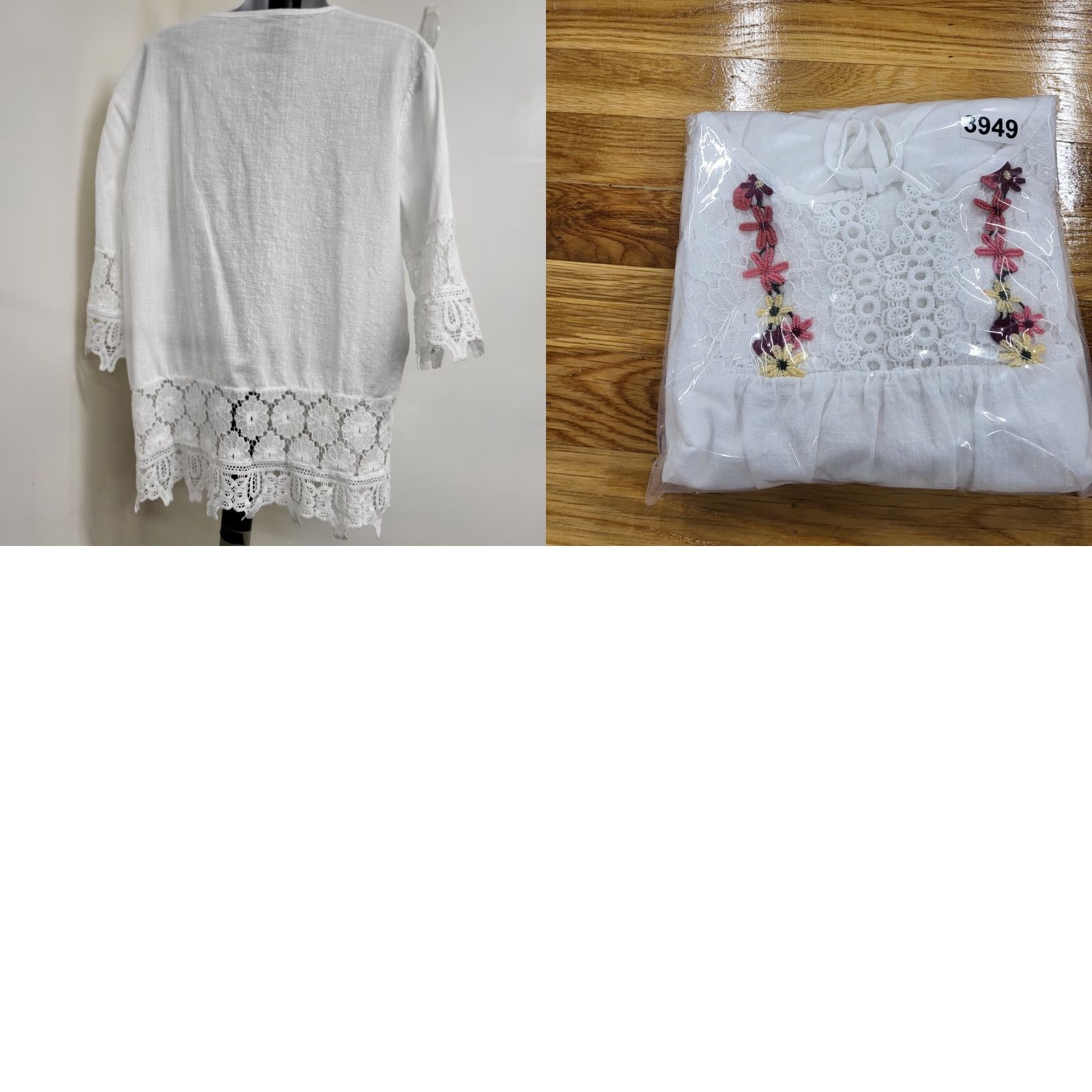 Vintage Embroidery Boho Linen Tops Shirt Womens XXL Bohemian Floral Embroidered Blouses Hippie Size XXL / US 16-18 / IT 52-54 - 10 Thumbnail