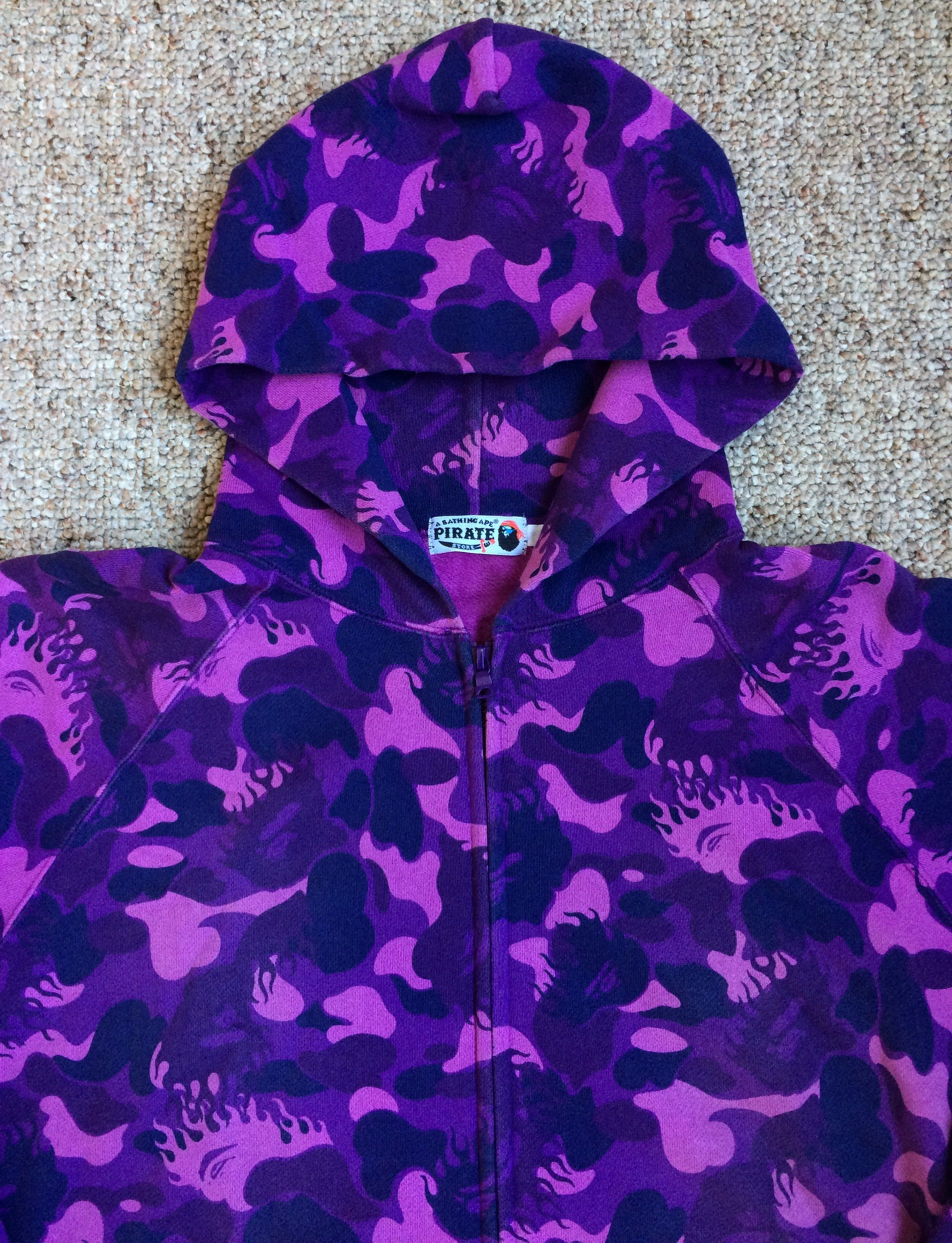 Bape OG Bathing Ape Purple Fire Camo Full Zip Hoodie Size US L / EU 52-54 / 3 - 2 Thumbnail