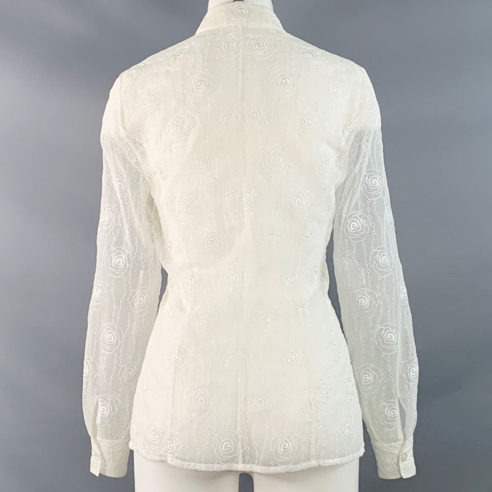 Escada ESCADA Size M Cream Polyester Eyelet Button Up Shirt Size M / US 6-8 / IT 42-44 - 4 Thumbnail