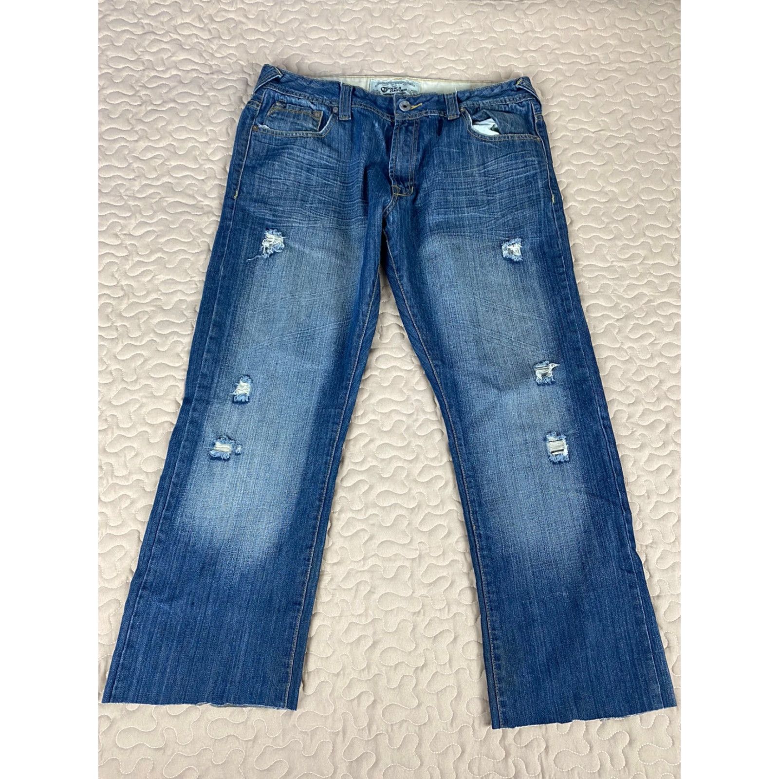 Denime VINTAGE Cloque & Dagger Mens Jeans Bootcut Denim Blue 36 Regular Inseam 28 Hip Hop Flap Pockets Unhemmed Pockets Mens Size US 36 / EU 52 - 2 Thumbnail
