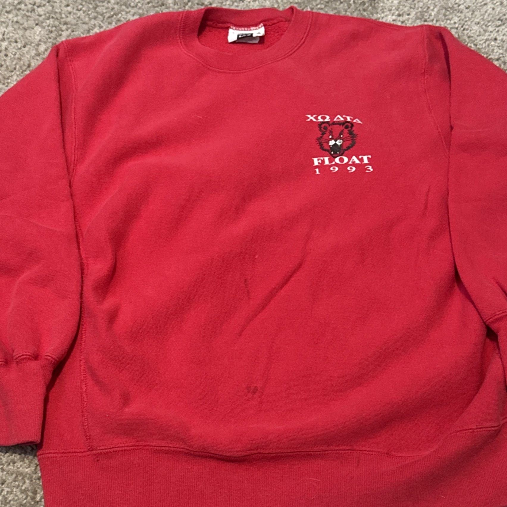 Lee VTG 1993 Chi Omega Sorority University Cincinnati Crewneck Sweatshirt XL Red Pullover Unisex Adults Sweatshirt Size XL / US 12-14 / IT 48-50 - 7 Thumbnail
