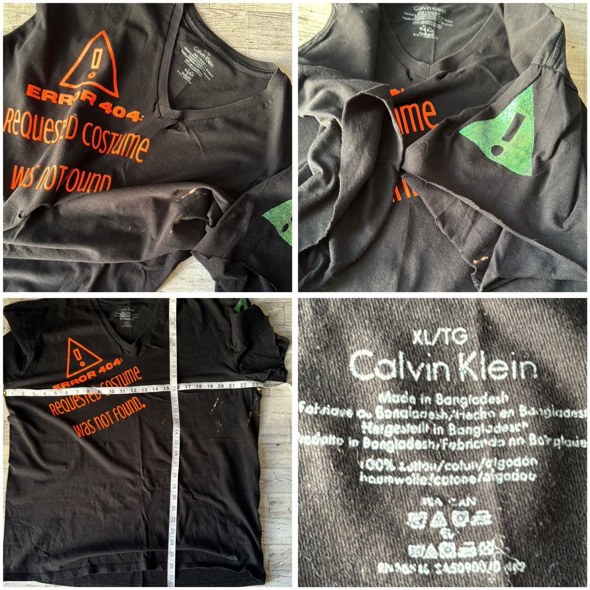Calvin Klein ERROR, Costume Not Found, Neon, Distressed, Halloween Tee Size US XL / EU 56 / 4 - 11 Thumbnail