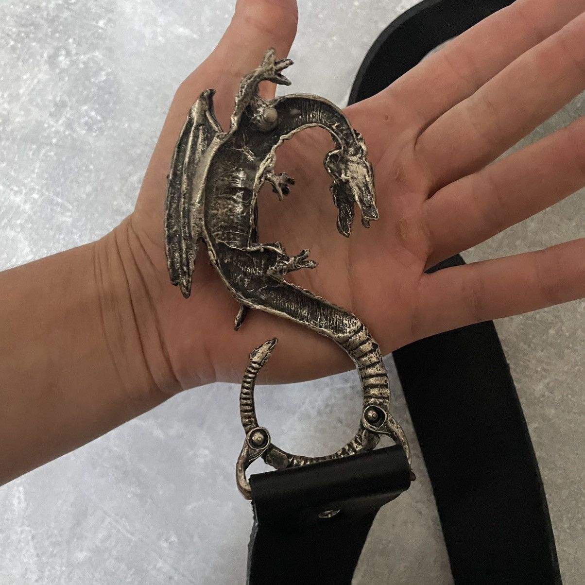 Japanese Brand Vintag Metal Dragon Leather Belt JAPAN NINJA ISSEY RAF yohji Size ONE SIZE - 3 Thumbnail