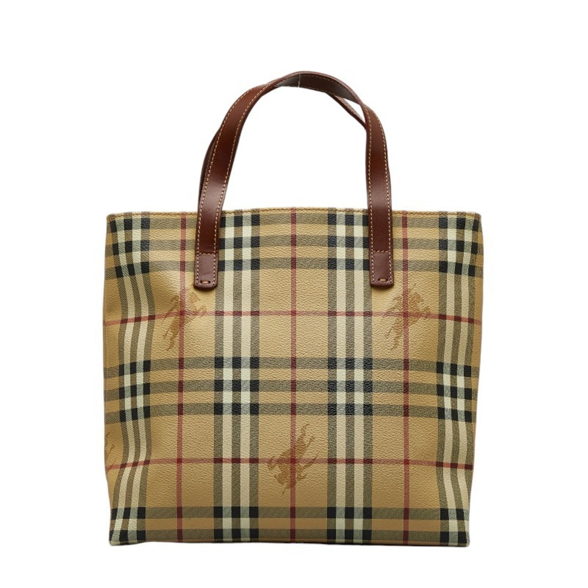 image of Burberry Nova Check Shadow Horse Handbag Beige Brown Pvc Leather Women's Burberry
