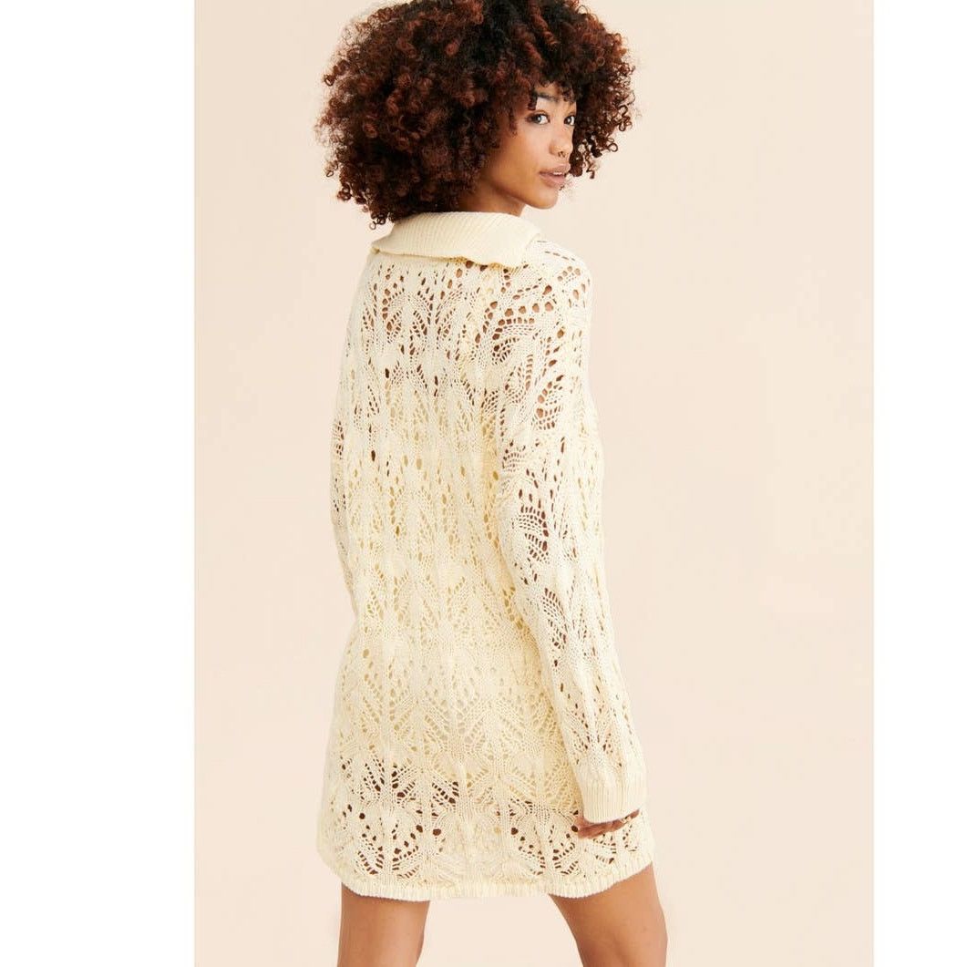 Free People New Elton Collared Crochet Mini Dress $178 MEDIUM Ivory Size M / US 6-8 / IT 42-44 - 7 Thumbnail