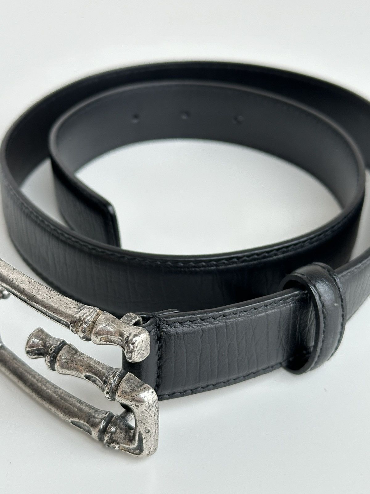 Gucci Vintage Gucci Metal Bamboo Silver Buckle Leather Belt 114637 Size 28 - 8 Thumbnail