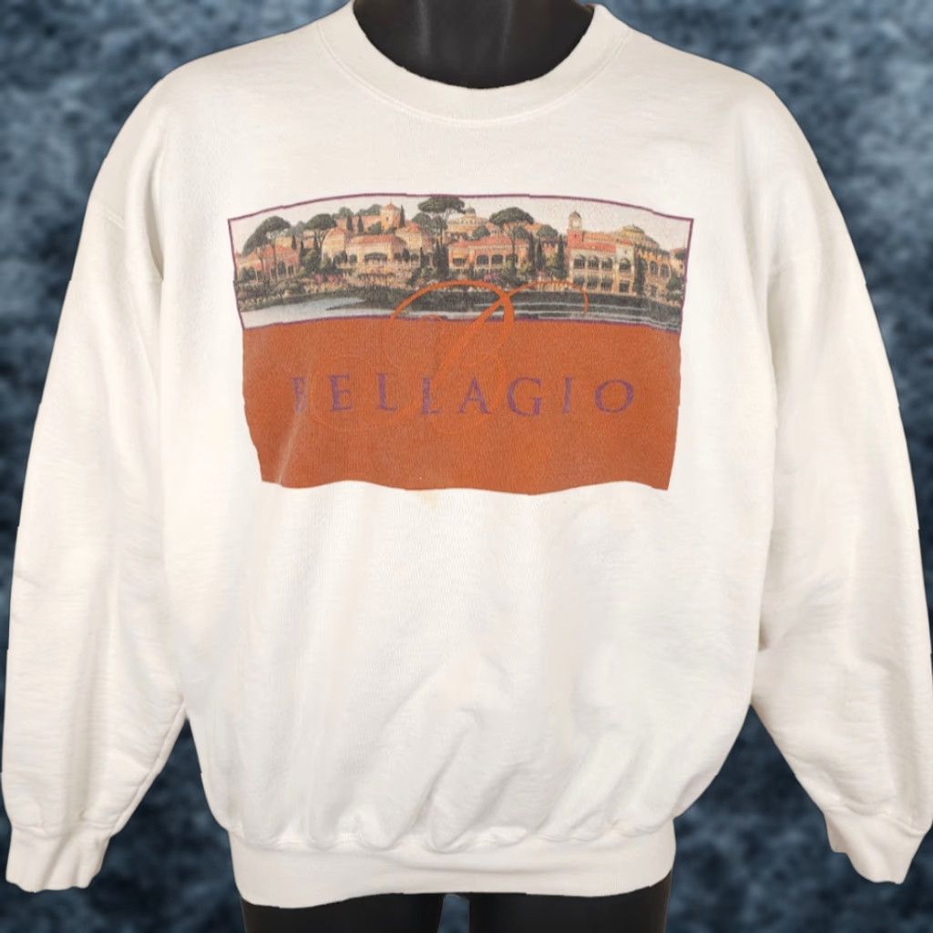 Vintage Bellagio Sweatshirt Mens Large White Las Vegas Casino Travel Destination Size US L / EU 52-54 / 3 - 1 Thumbnail