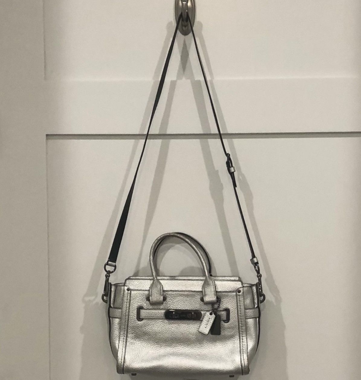 image of Coach Metallic Silver Satchel, Women's