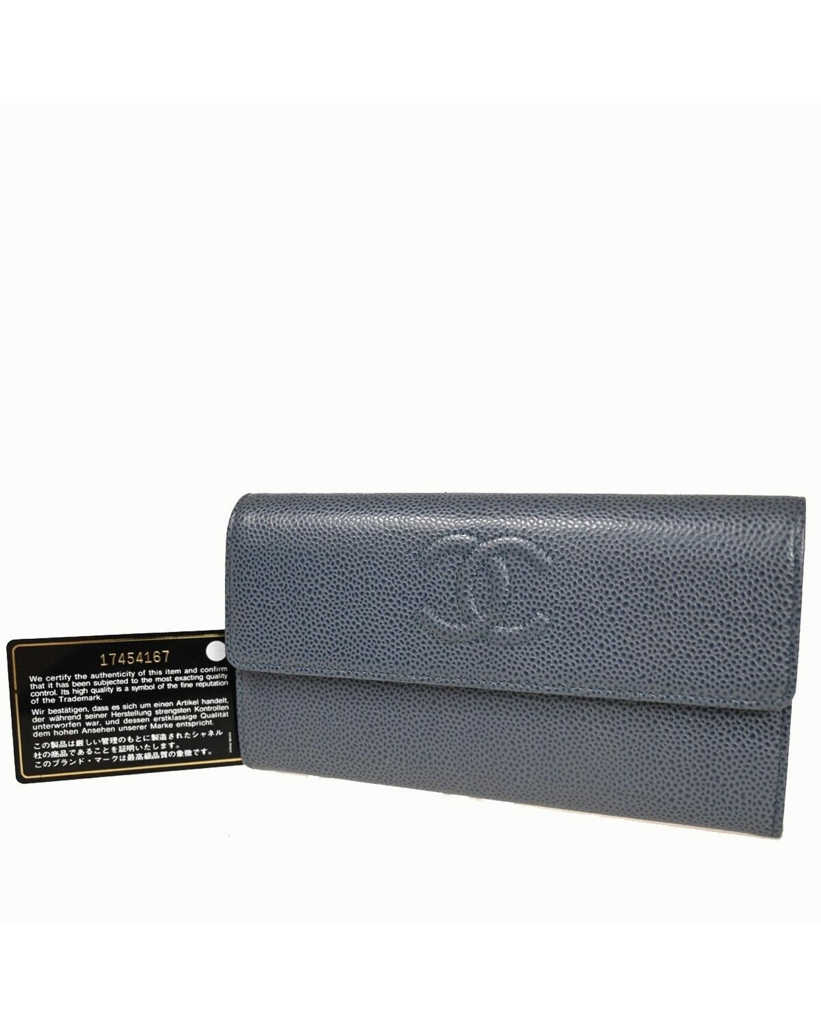 image of Chanel Exquisite Blue Leather Bifold Long Wallet With Logo Cc Design - Good Condition, Women's