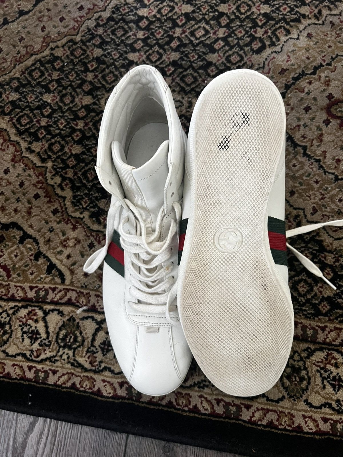 Gucci The Gucci Ace Web High-Top Sneakers Size US 11.5 / EU 44-45 - 8 Thumbnail