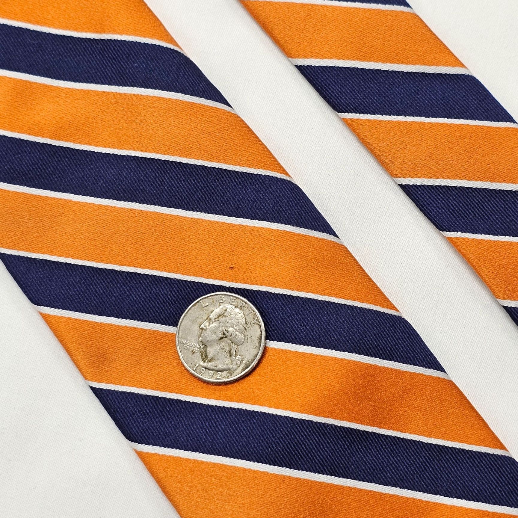 Ike Behar IKE BEHAR Necktie Mens Blue Orange Striped Classic Silk Tie 58.5" X 3.5" Designer Office Handmade USA Mens Size ONE SIZE - 2 Thumbnail