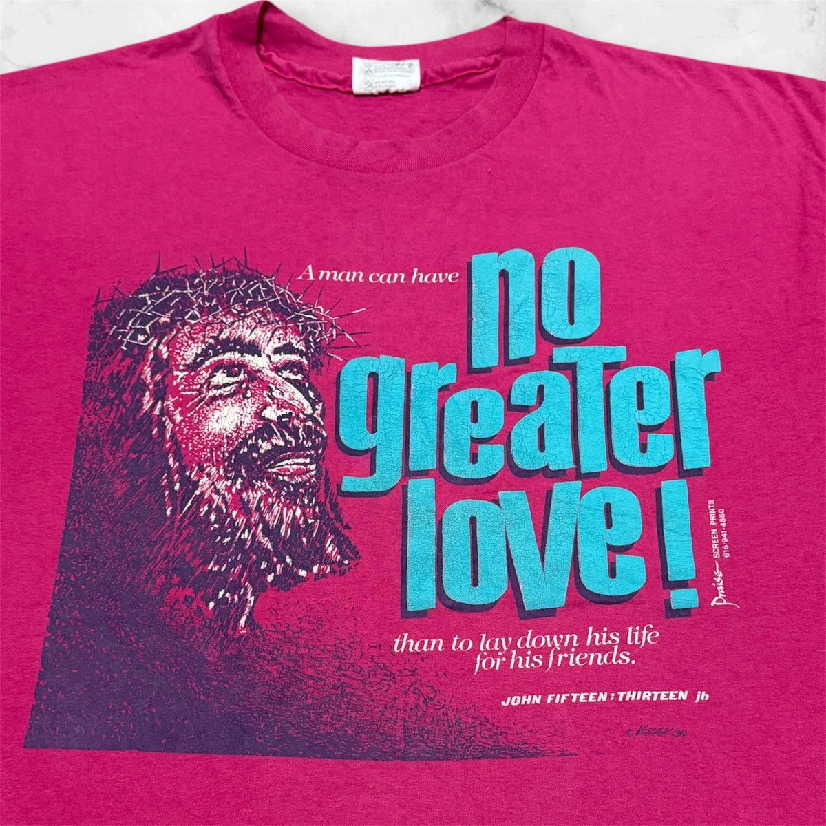 Vintage Vintage 1990 No Greater Love ! Jesus tees by Kozak Size US XL / EU 56 / 4 - 2 Thumbnail