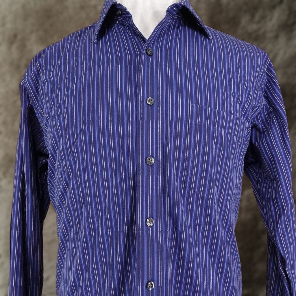 Vintage Michael Kors Dress Shirt Mens 16 34/35 Blue Stripe Large Long Sleeve Size 42R - 1 Thumbnail