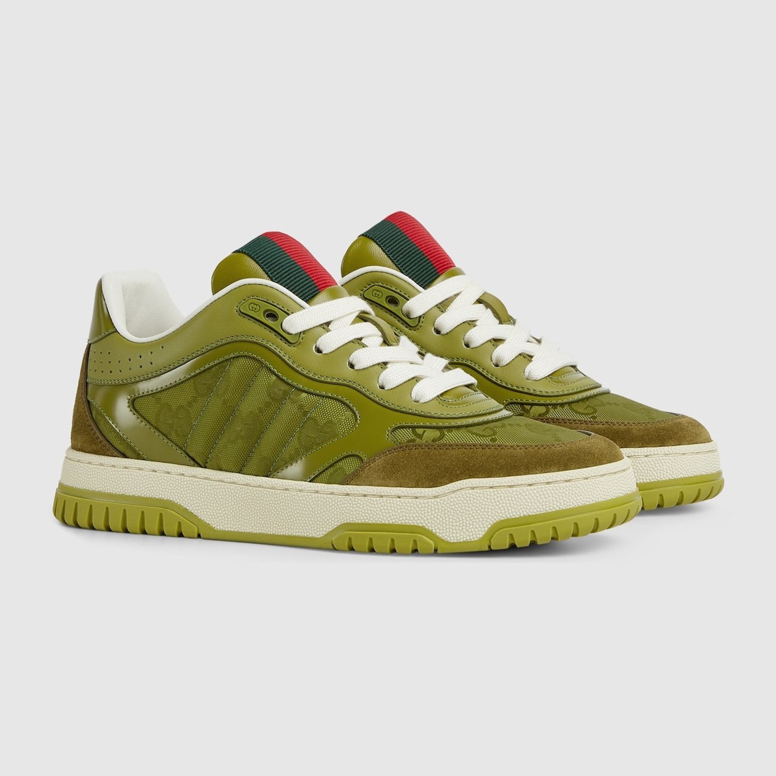 Gucci oc11z0526 Women's Gucci Re-Web Sneakers in Olive Green Size US 10 / IT 40 - 2 Thumbnail