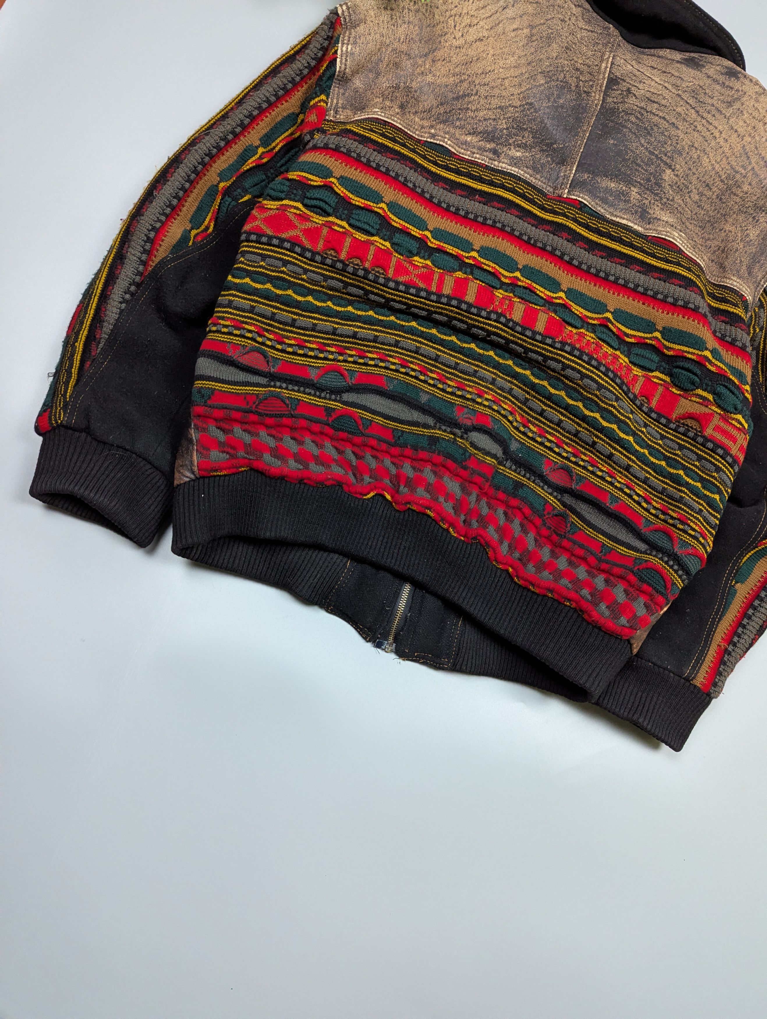 Vintage Roger Springfield Vintage 80s Leather×Knit Patchwork Bombe Size US L / EU 52-54 / 3 - 17 Thumbnail