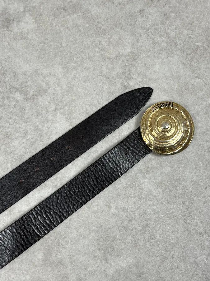 Just Cavalli 2000s Cavalli Gold Buckle Brown Leather Belt Size ONE SIZE - 3 Thumbnail