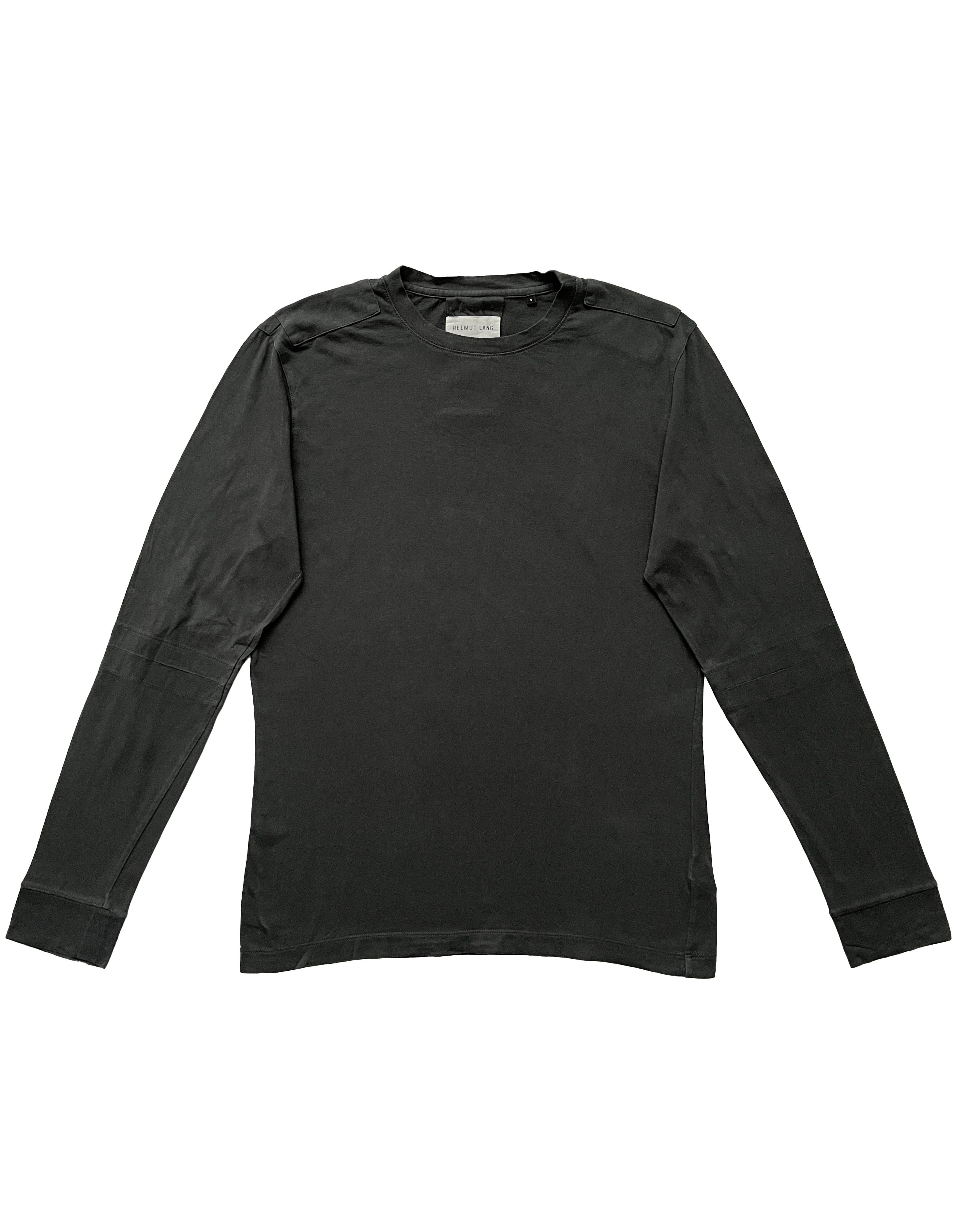 image of Helmut Lang Elbow-Slit Long-Sleeve Crew-Neck T-Shirt in Dark Gray, Men's (Size Small)