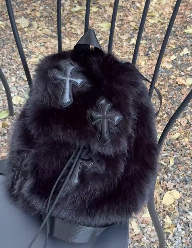Other Y2K Plush Faux Fur Cross Backpack Unisex Size ONE SIZE - 1 Thumbnail