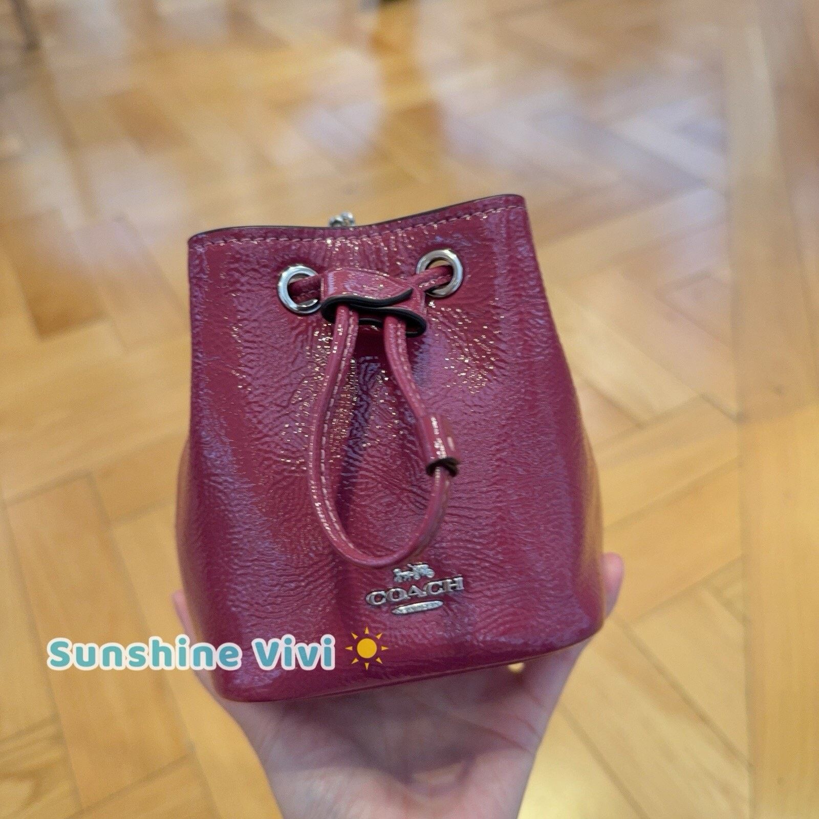 Coach NWT Coach Drawstring Wristlet Pouch Bag Pink Leather CZ028 Size ONE SIZE - 1 Thumbnail