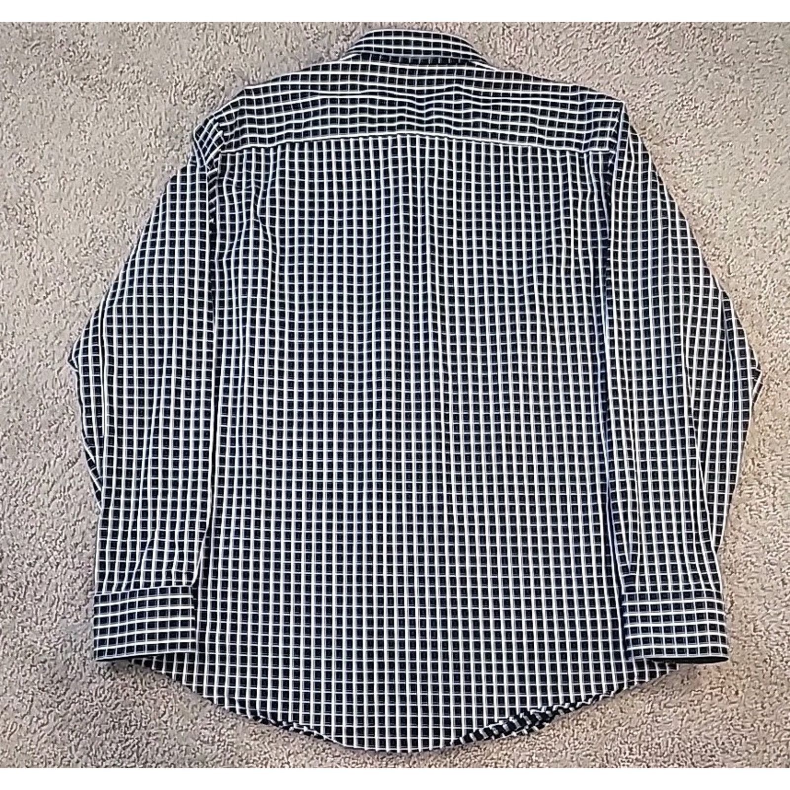 BUGATCHI Bugatchi Mens XL Dress Shirt Black White Check Flip Cuff Size US XL / EU 56 / 4 - 2 Thumbnail