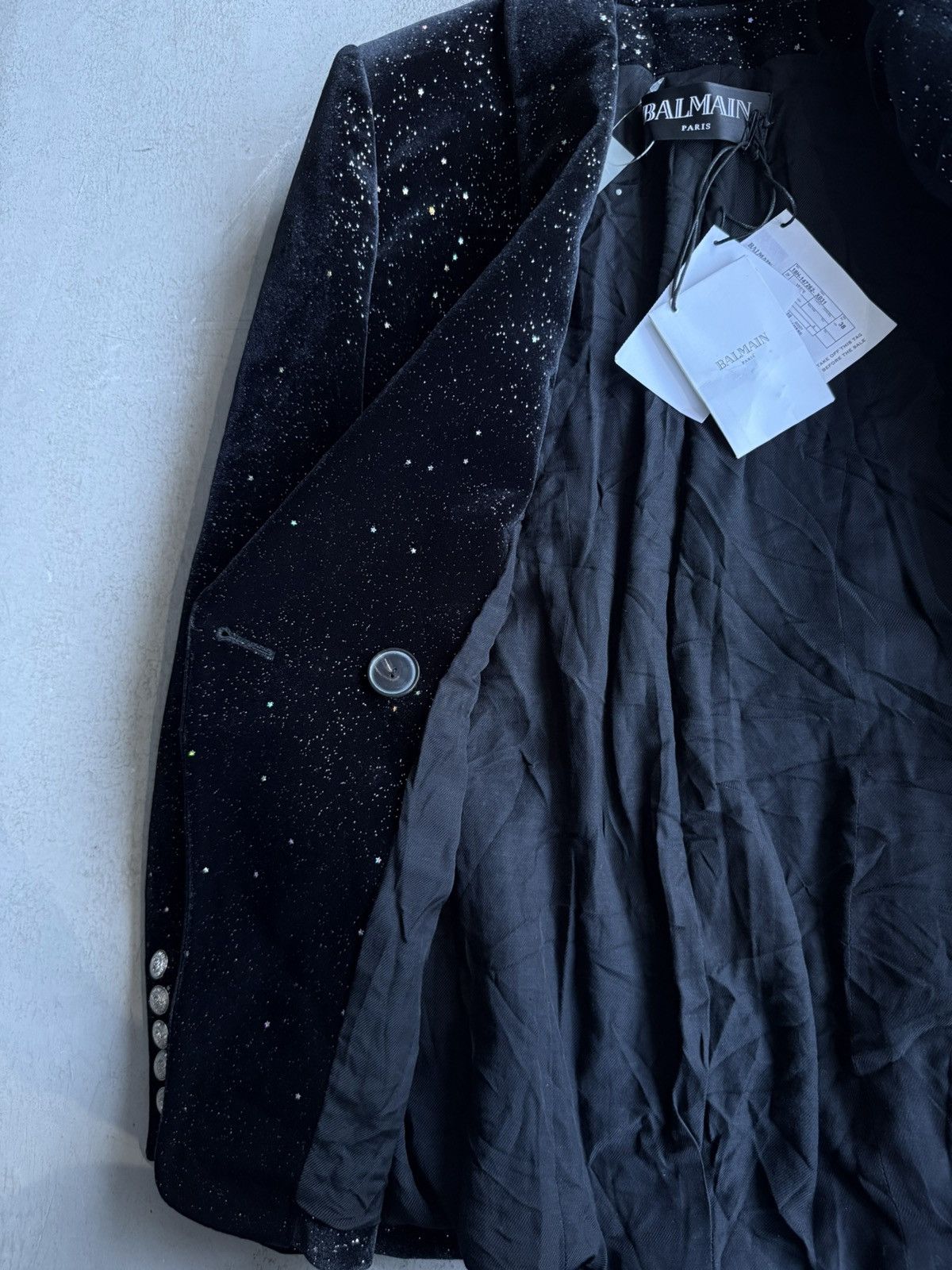 Balmain Balmain - Black Stardust Double Breasted Velvet Coat Size XS / US 0-2 / IT 36-38 - 7 Thumbnail